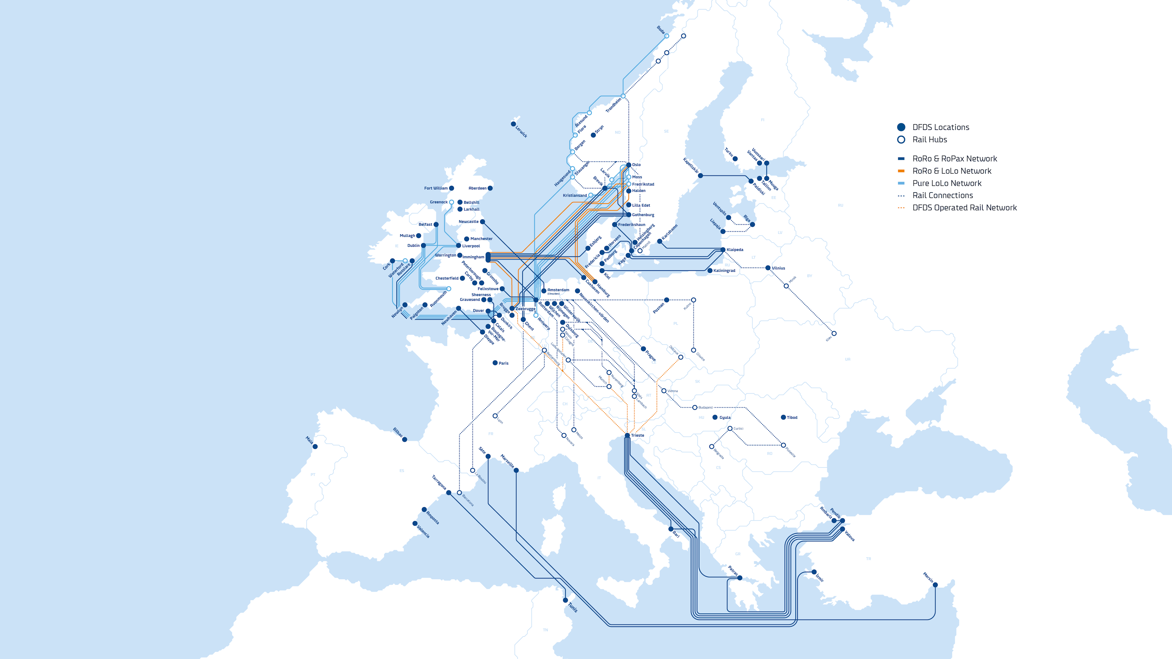 Route map of shipping routes, blue and white