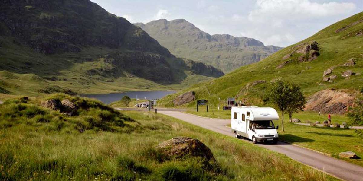 Campervan driving through Scotland