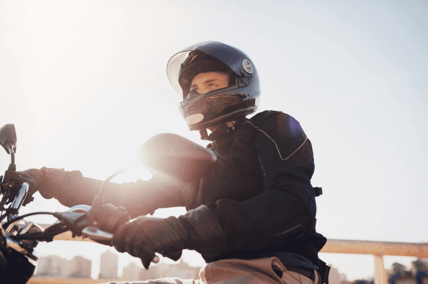 Biker wearing safety gear