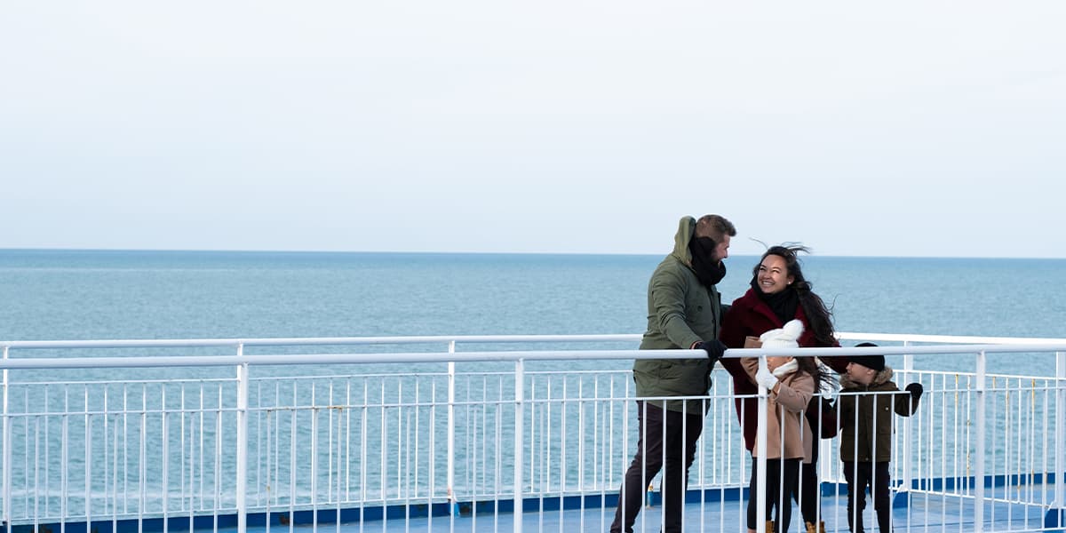 Family on board in winter