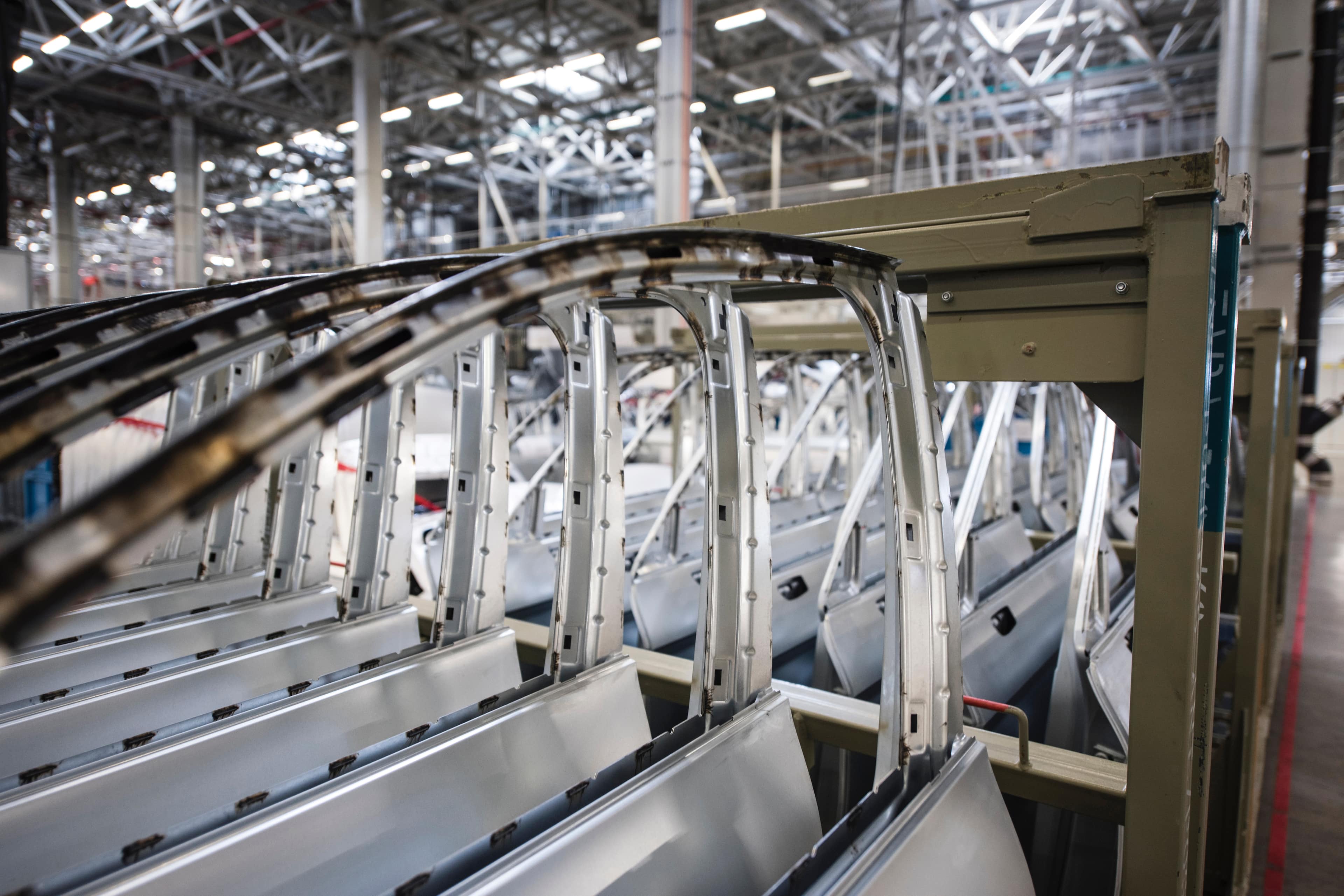 A warehouse containing manufactured automotive parts.