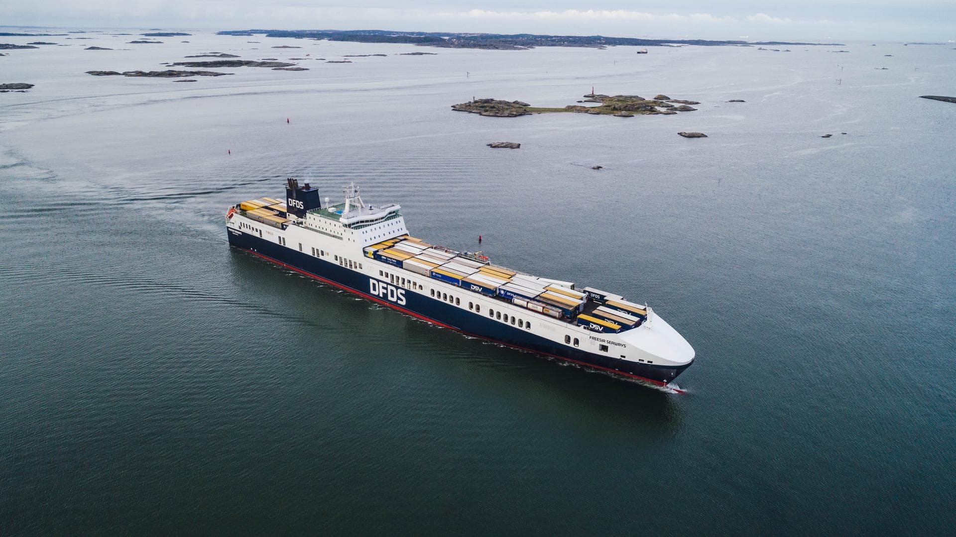 Freight ferry sailing, ship at sea