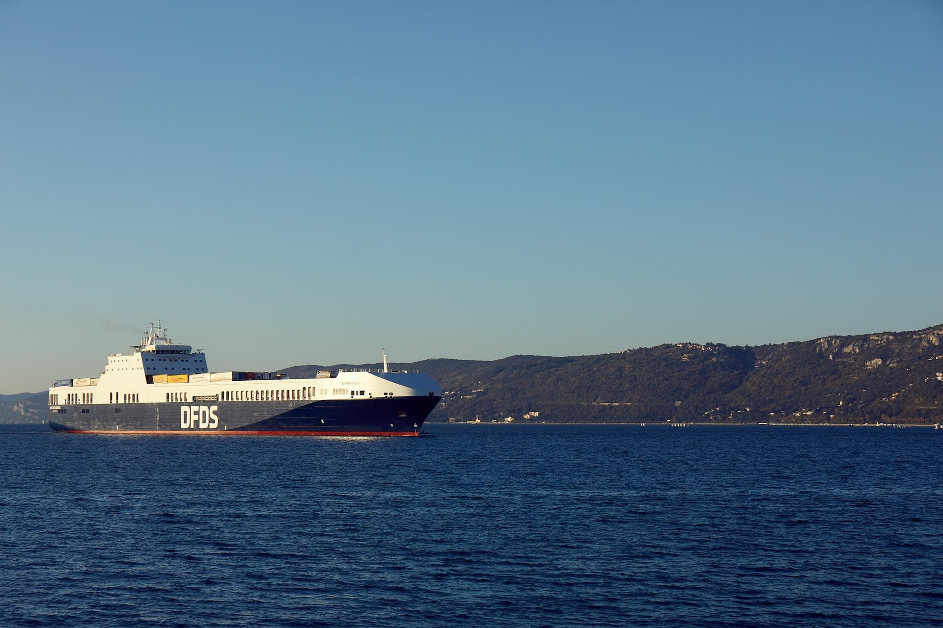 DFDS vessel arriving at the port in Trieste
