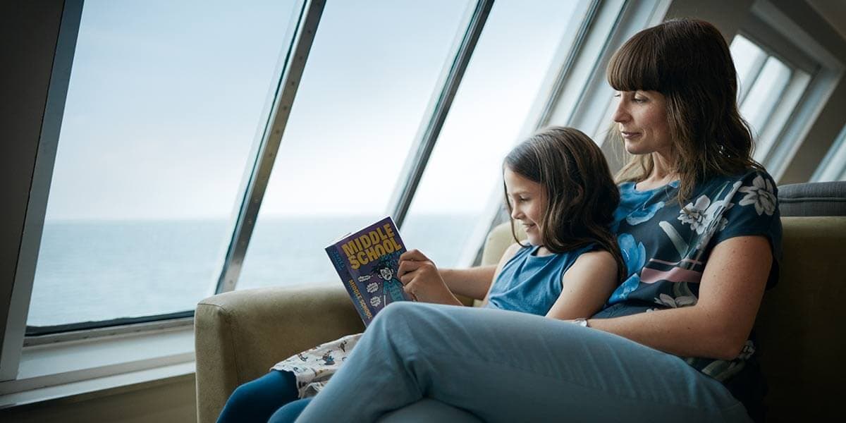 Family relaxing on Dover-Dunkirk ferry