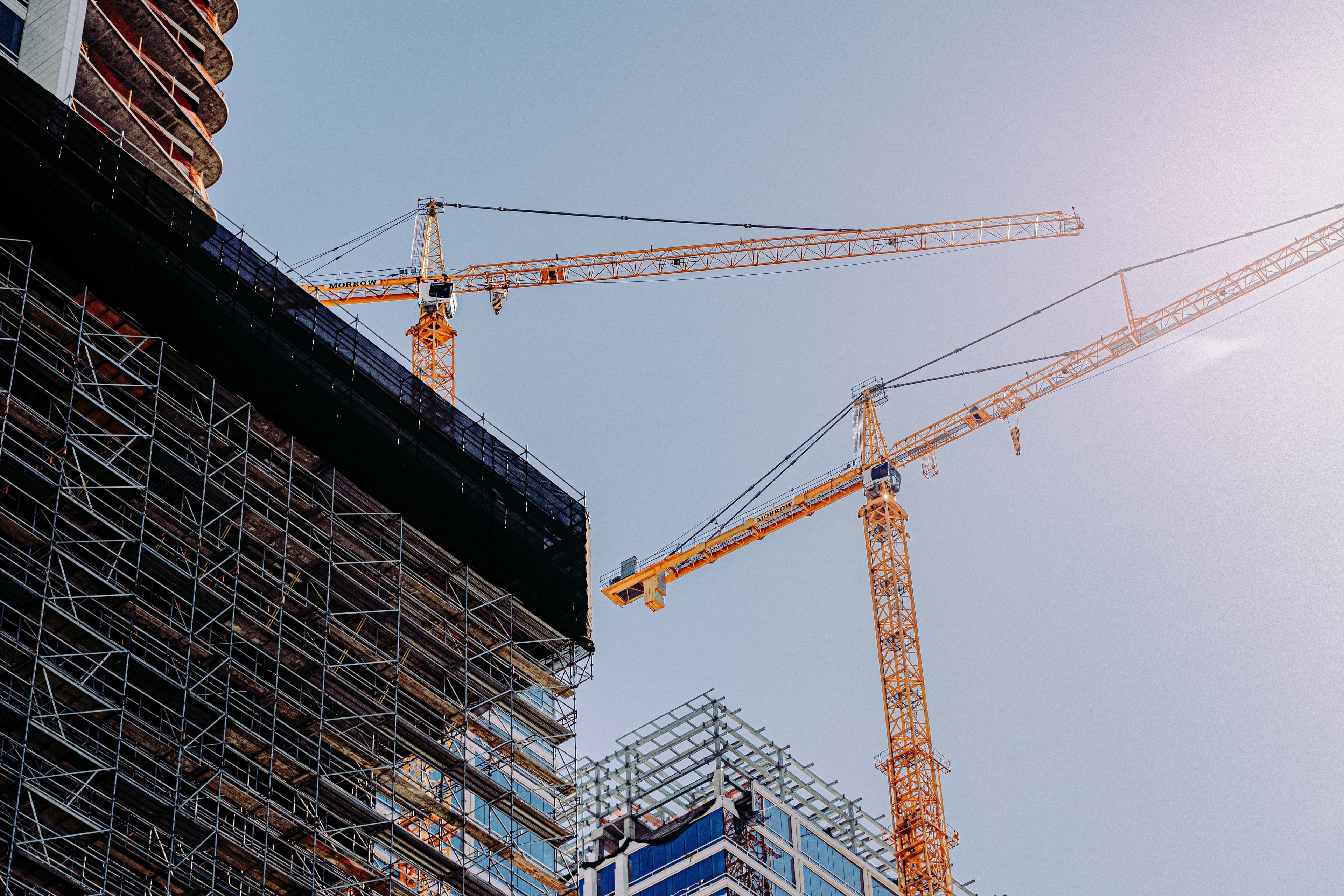 Cranes, Building site, Construction