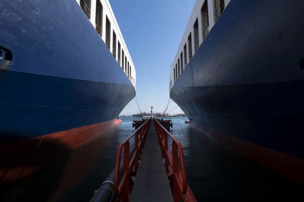 Two DFDS freight shipping vessels