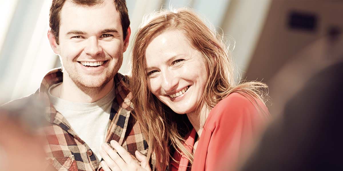 Couple smiling in the lounge area