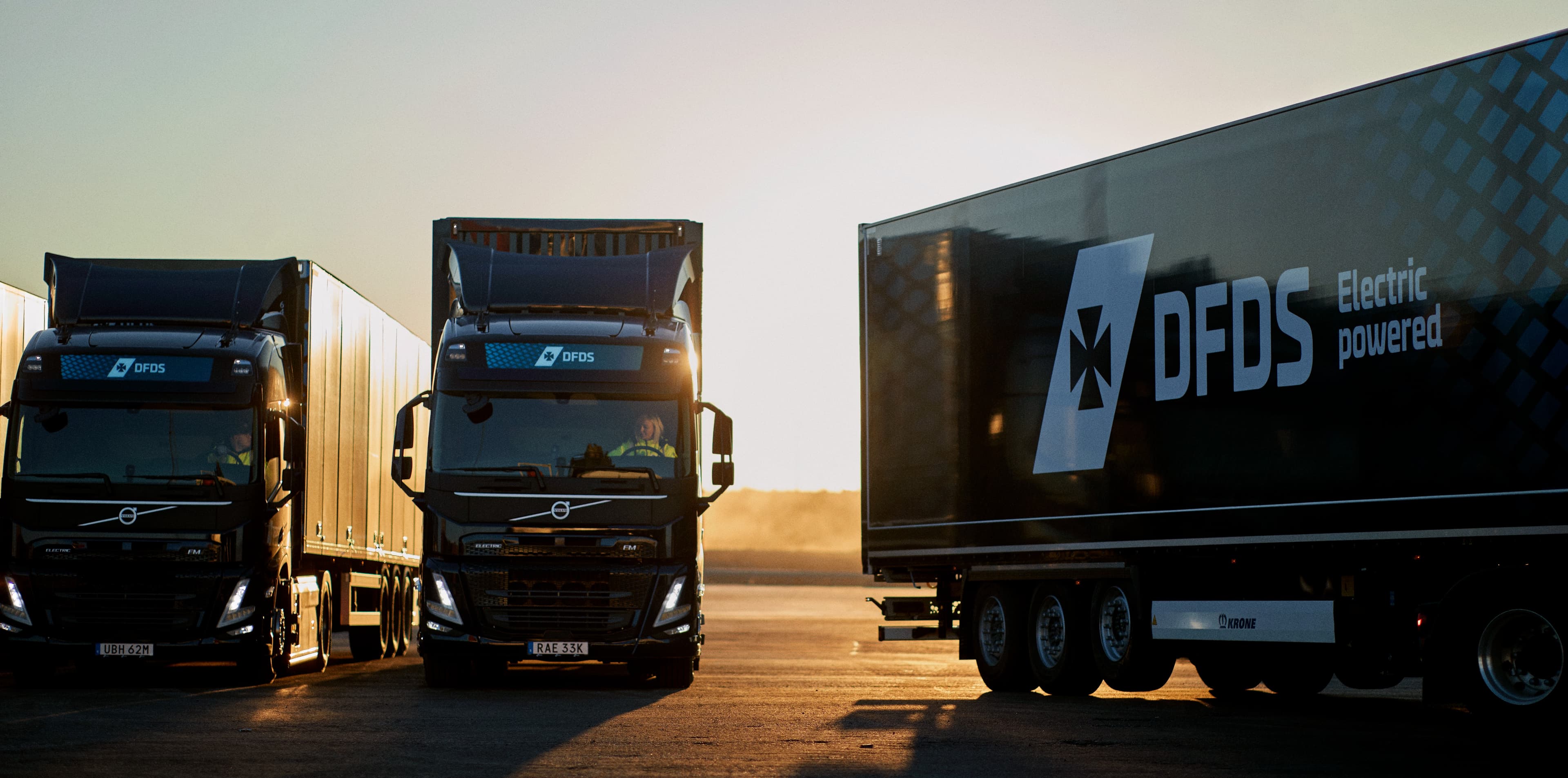 e trucks at sunset