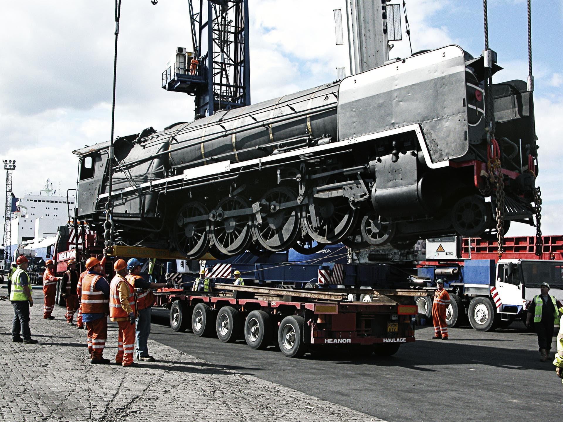 Special cargo train lifted at the terminal