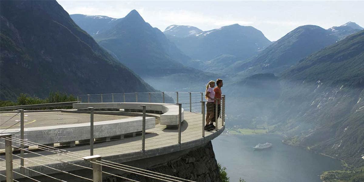 Couple watching nature and mountains in Norway