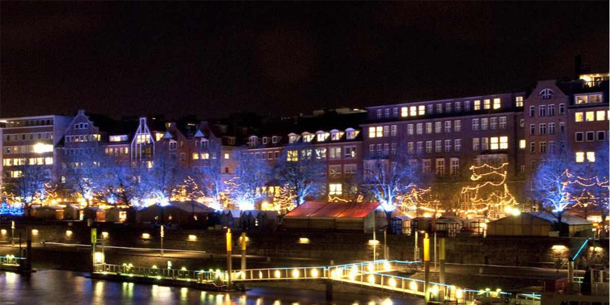 View of Christmas lights at night in Bremen