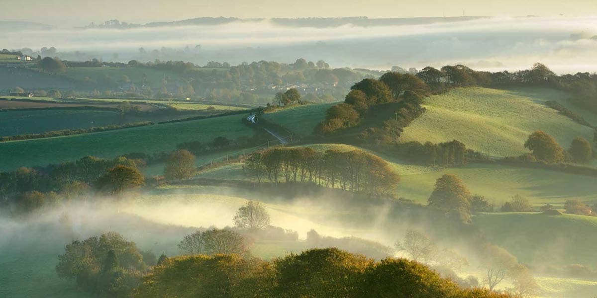 Mist settling on the hills in Dorset