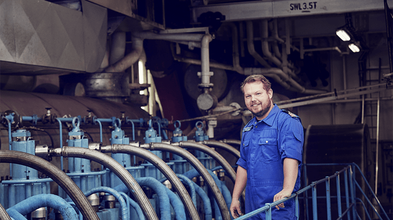 DFDS engineer standing in the engine room