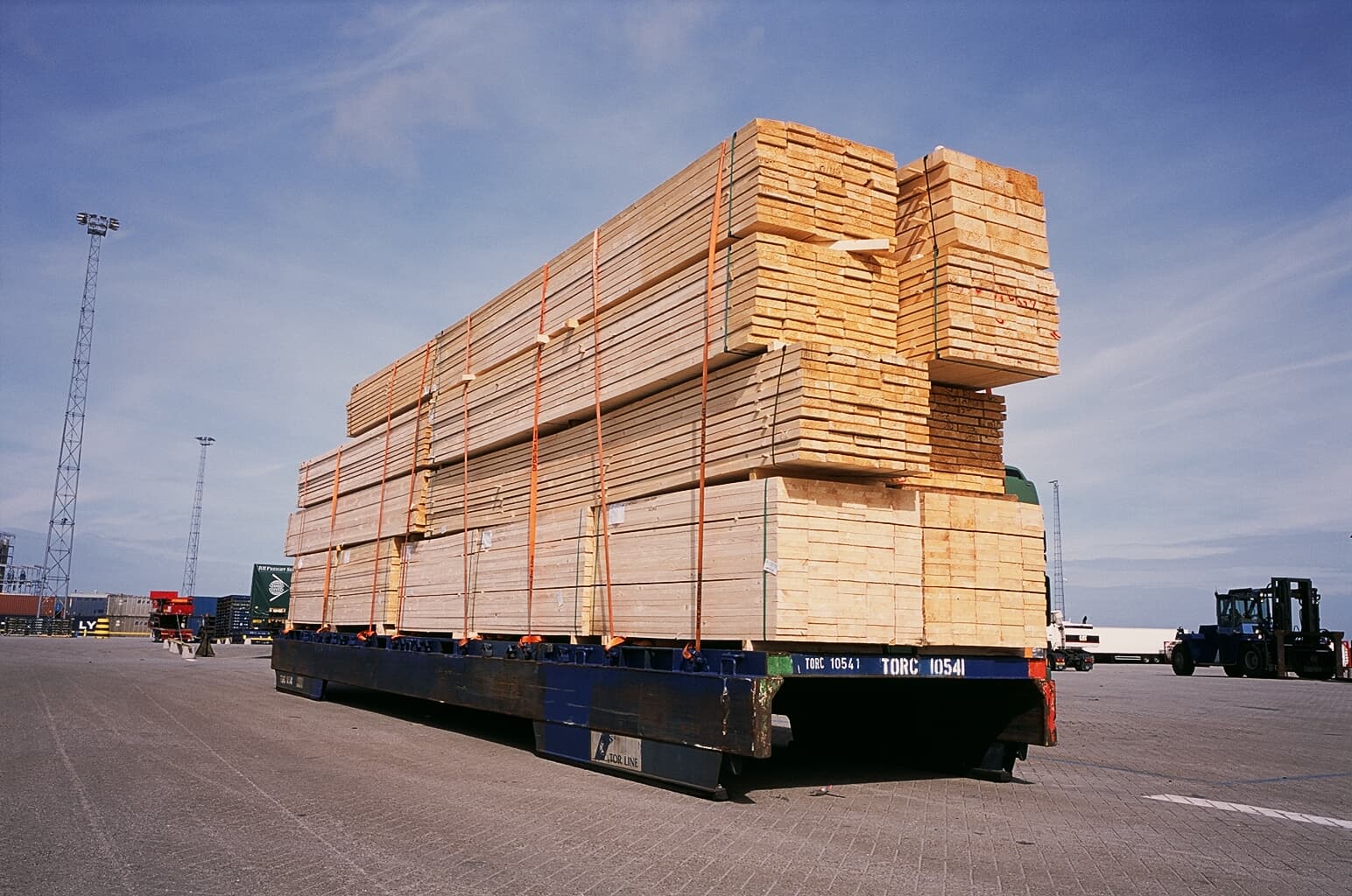 A truck loaded with forestry materials arriving at the terminal