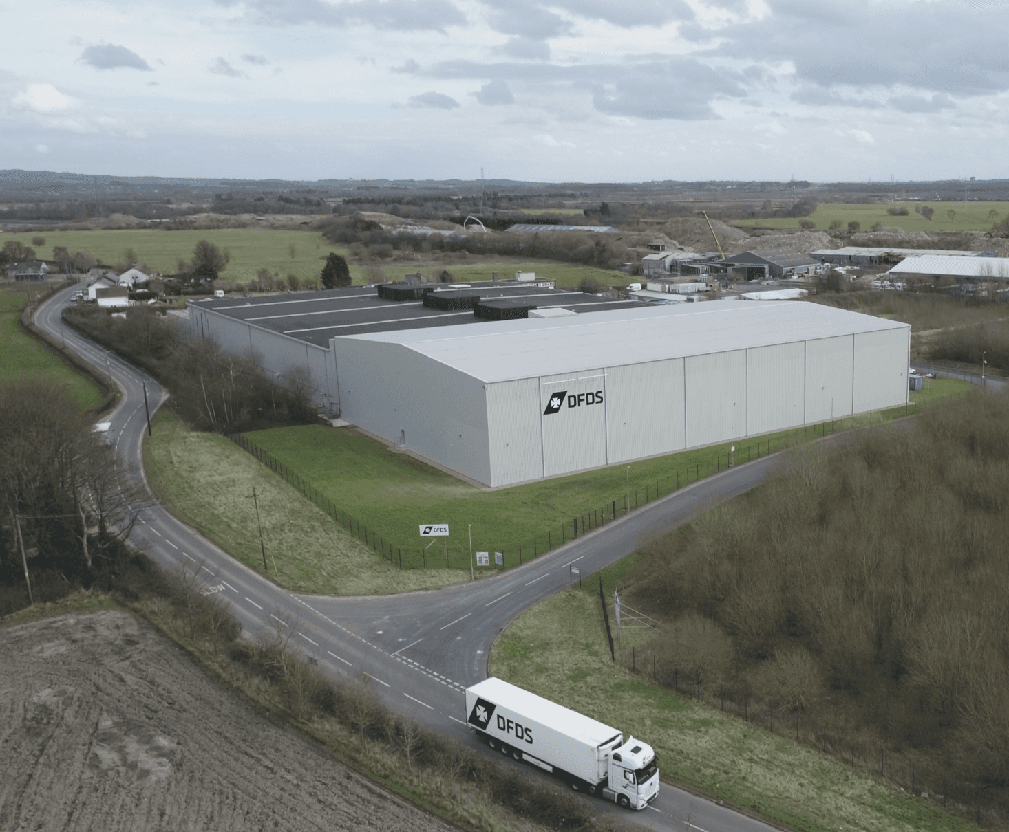 Cold chain warehouse seen from drone photo
