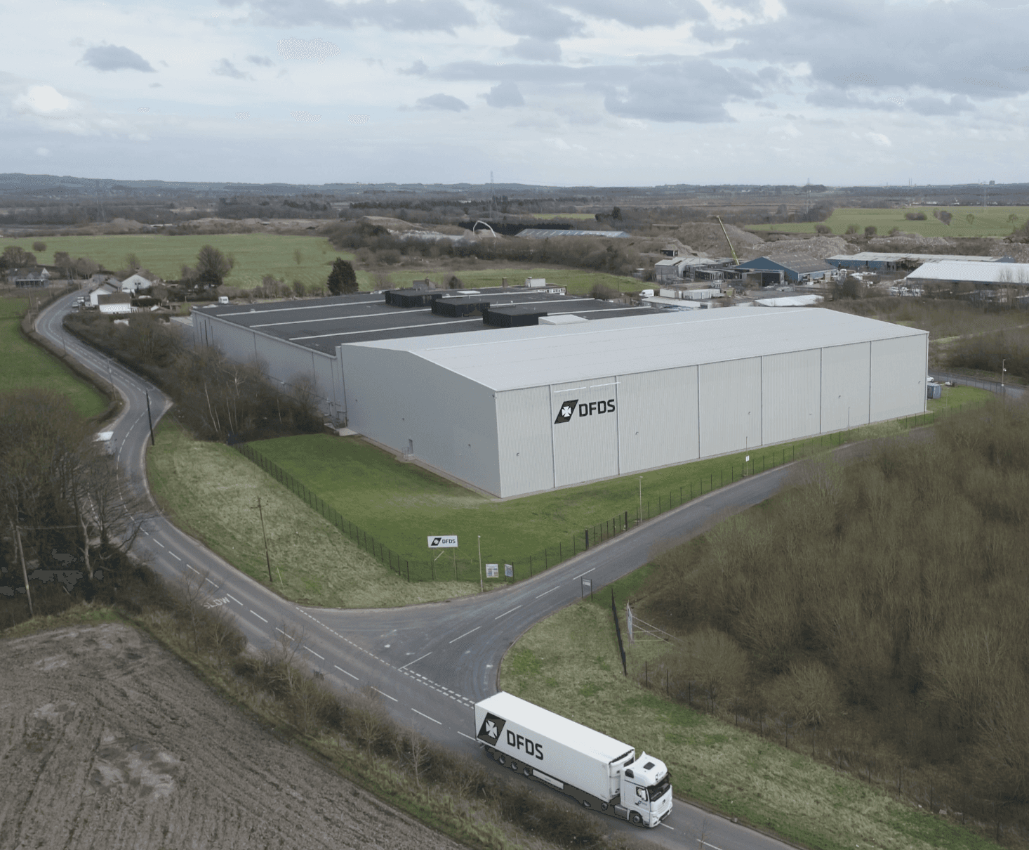 Cold chain warehouse seen from drone photo