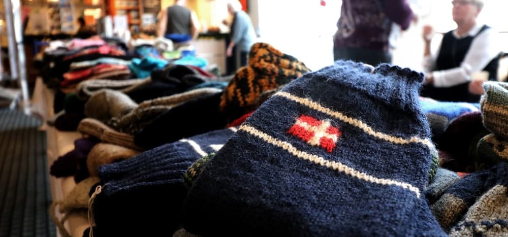 Christmas market on board a DFDS vessel, featuring hand-knit winter wear