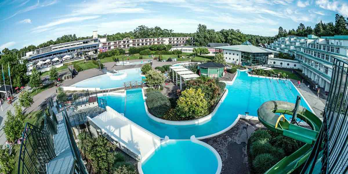 View of Ronneby Brunnspark pools from above