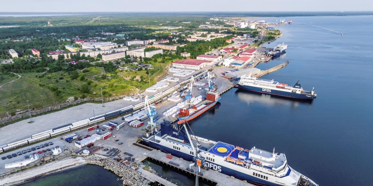 DFDS Optima, Patria & Sirena Seaways at Estonia, Northern Port of Paldiski, Estonia - drone shot