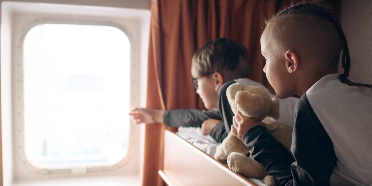 Children in the cabin with seaview