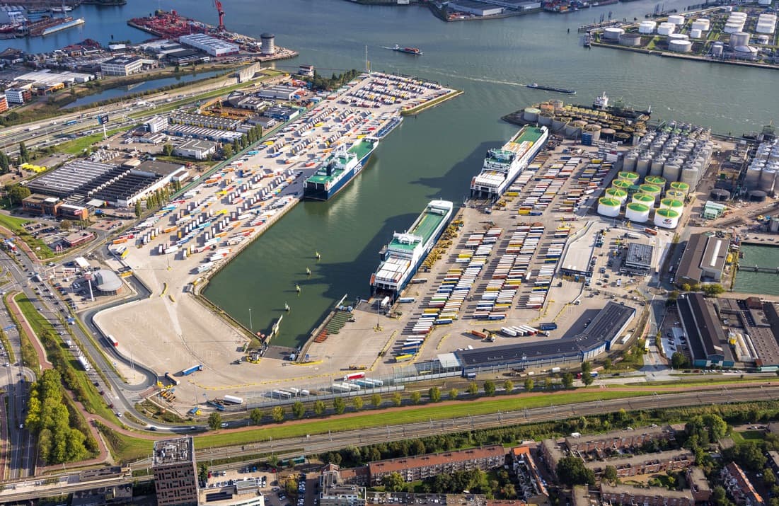 Featured news article picture, aerial view of DFDS terminal in Vlaardingen, the Netherlands